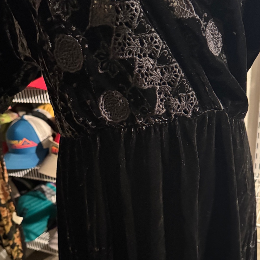 Johnny Was Black Velvet Dress with Lace Detail - Picture 8 of 9